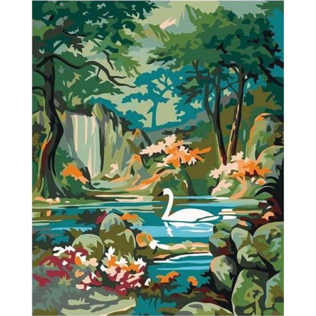 Kit pintura numerada terapêutica - Cisne paisagem