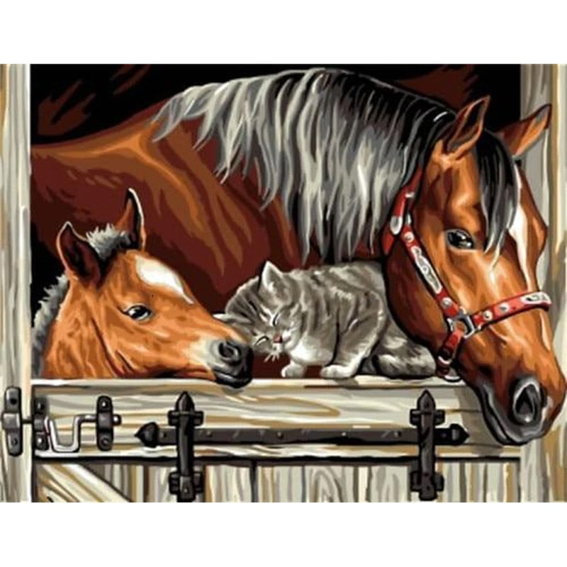 Kit Pintura Numerada Em Óleo - Cavalos