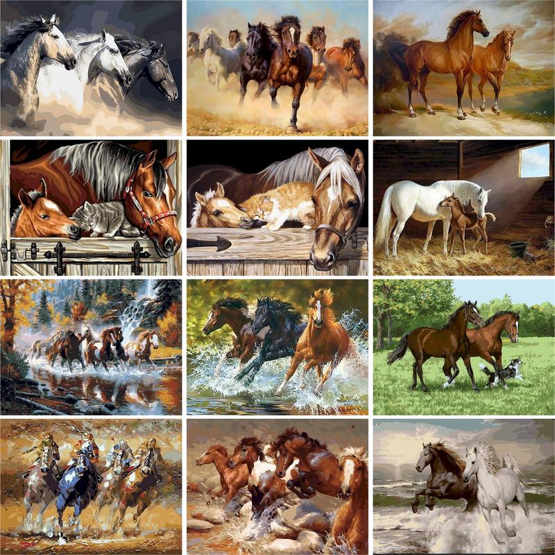 Kit Pintura Numerada Em Óleo - Cavalos