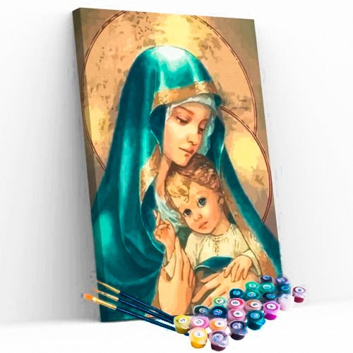 Kit pintura numerada terapêutica - Santa Maria e Jesus