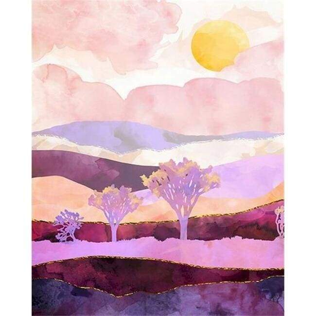 Kit pintura numerada - Montanhas rosa céu branco