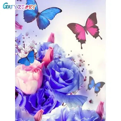 Kit pintura numerada  - borboletas azul e rosas