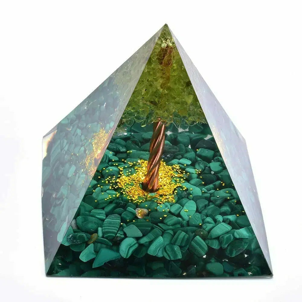 Pirâmide Orgonite De Malaquita Árvore Da Vida
