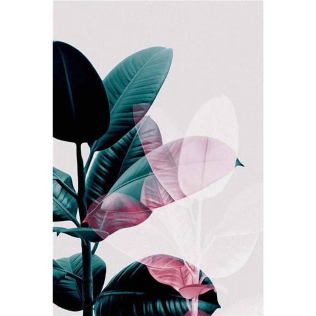 Kit pintura numerada - Folhas verde e rosa claro