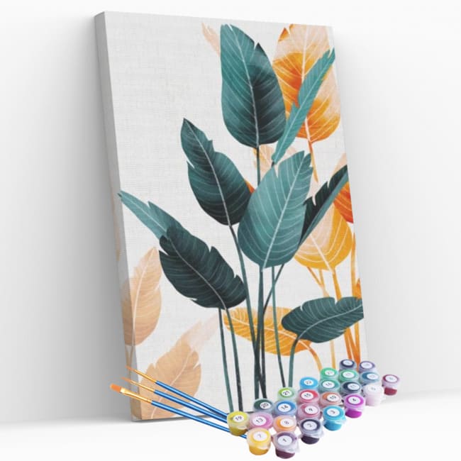 Kit pintura numerada - Folhas verde e amarelo