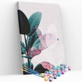 Kit pintura numerada - Folhas verde e rosa claro