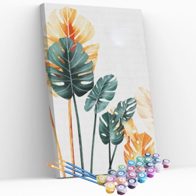 Kit pintura numerada - Folhagens verde e amarelo