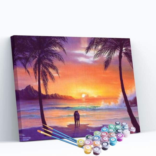 Kit pintura numerada terapêutica - Casal pôr do sol no mar