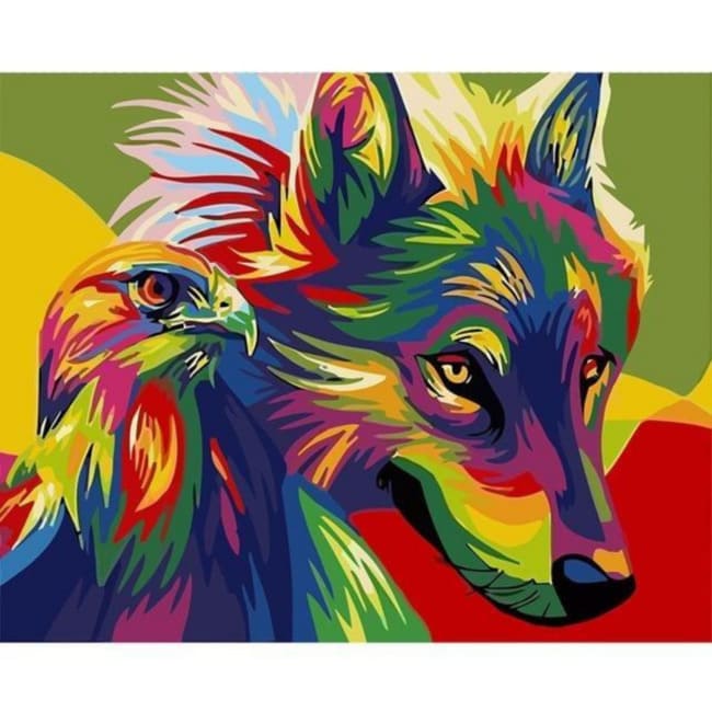 Kit pintura numerada terapêutica - Lobo e Aguia coloridos