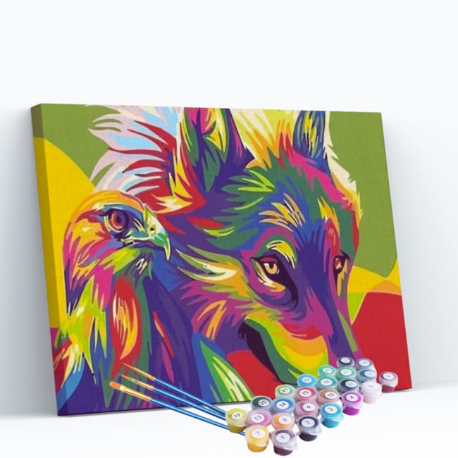 Kit pintura numerada - Lobo e Aguia coloridos