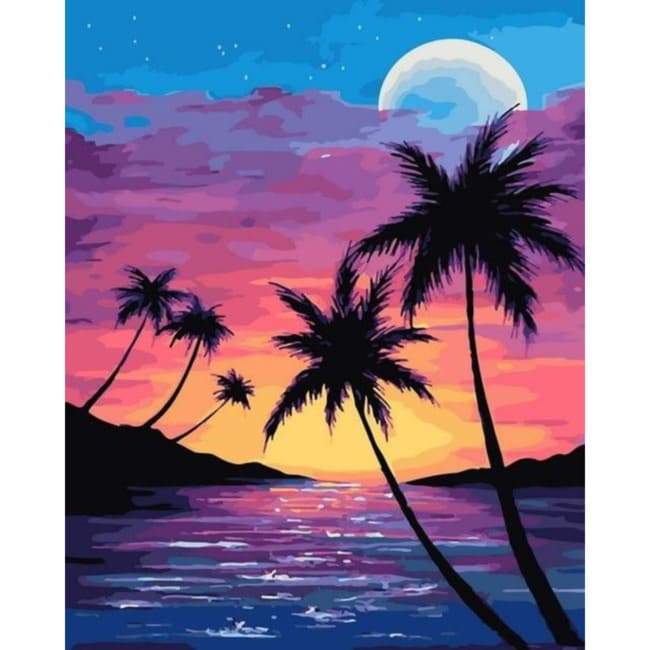 Kit pintura numerada - Pôr do sol Coqueiral Colorido