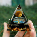Pirâmide Orgonite Olho De Tigre Natural E Obsidiana