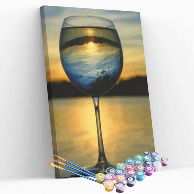 Kit pintura numerada - Taça de vinho no pôr-do-sol