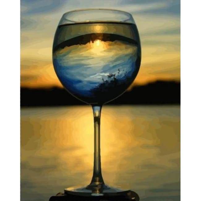 Kit pintura numerada - Taça de vinho no pôr-do-sol