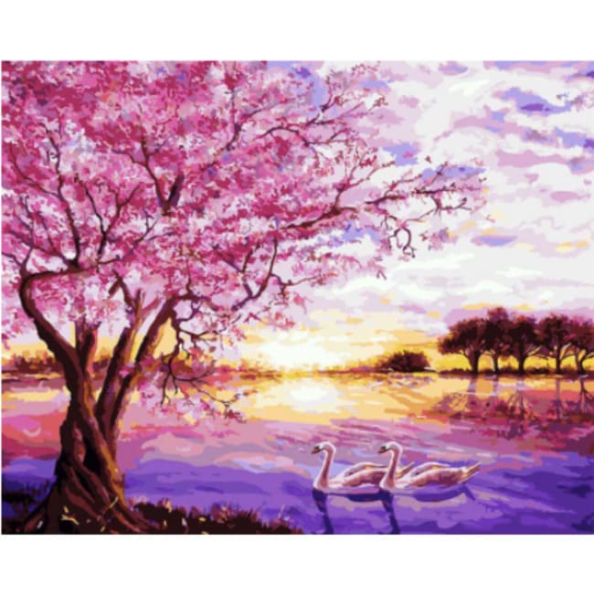 Kit pintura numerada - Cerejeira e cisne