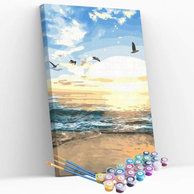 Kit pintura numerada - Praia com pôr-do-sol