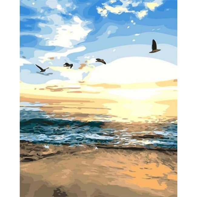Kit pintura numerada - Praia com pôr-do-sol