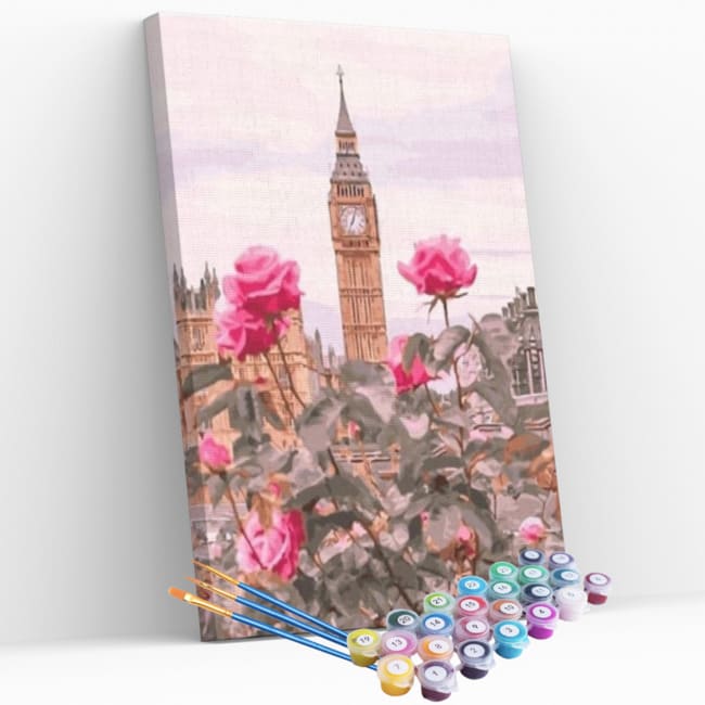 Kit pintura numerada - Flores e Big ben Londres