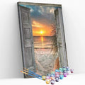 Kit pintura numerada - Porta para o mar e pôr-do-sol