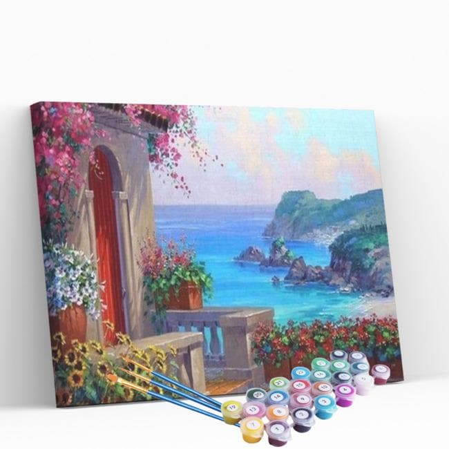 Kit pintura numerada - Porta florida vista mar