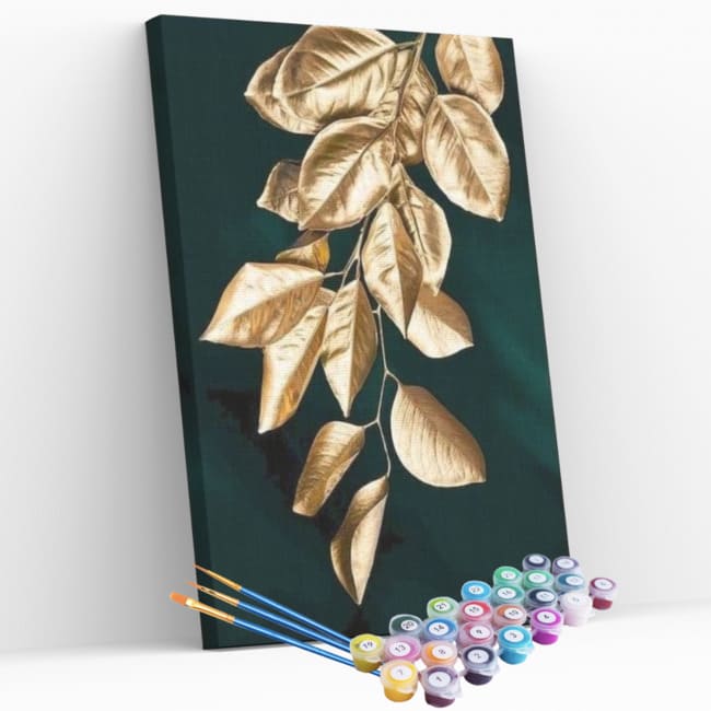 Kit pintura numerada - Folhas douradas