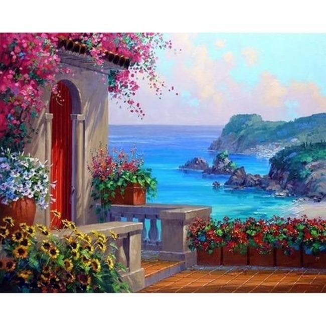 Kit pintura numerada - Porta florida vista mar