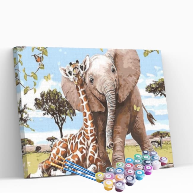 Kit pintura numerada terapêutica - Girafa e elefante