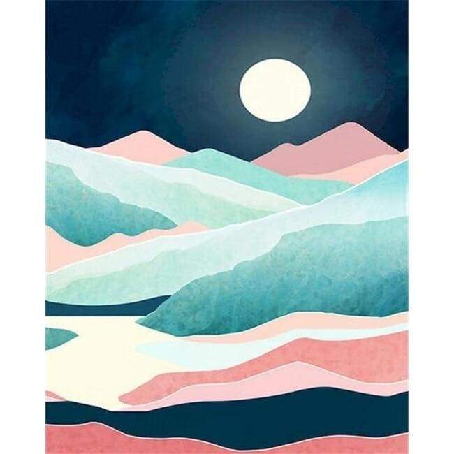 Kit pintura numerada - Montanhas céu azul marinho