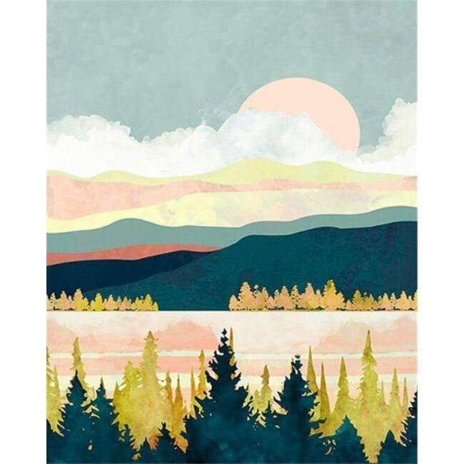 Kit pintura numerada  - Montanhas céu verde