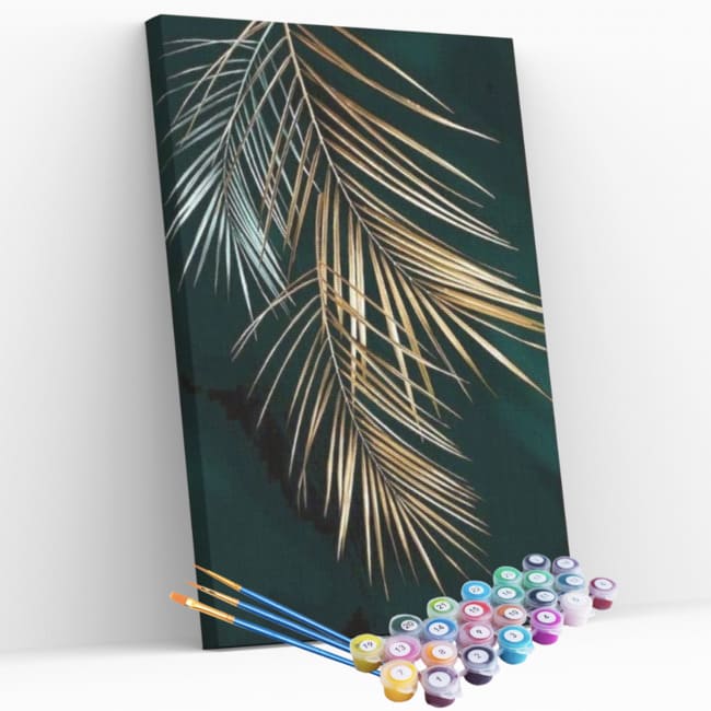 Kit pintura numerada - Folhas finas douradas
