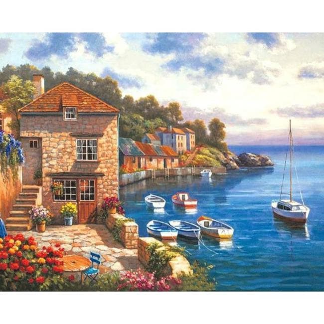 Kit pintura numerada - Casa vilarejo vista barcos