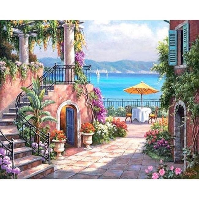Kit pintura numerada - Escada e vista mar ensolarada