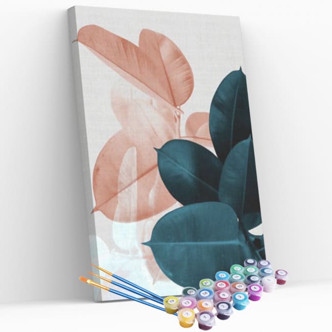 Kit pintura numerada - Folhas verde e salmão