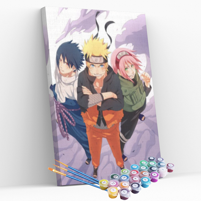 Kit pintura numerada  - Naruto, Sakura e Sasuke