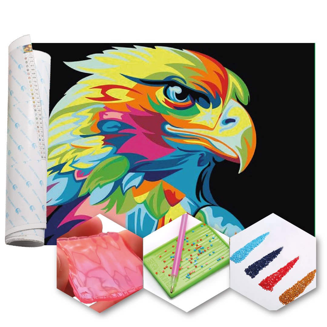 Kit Arte com Diamante - Águia Psicodélica