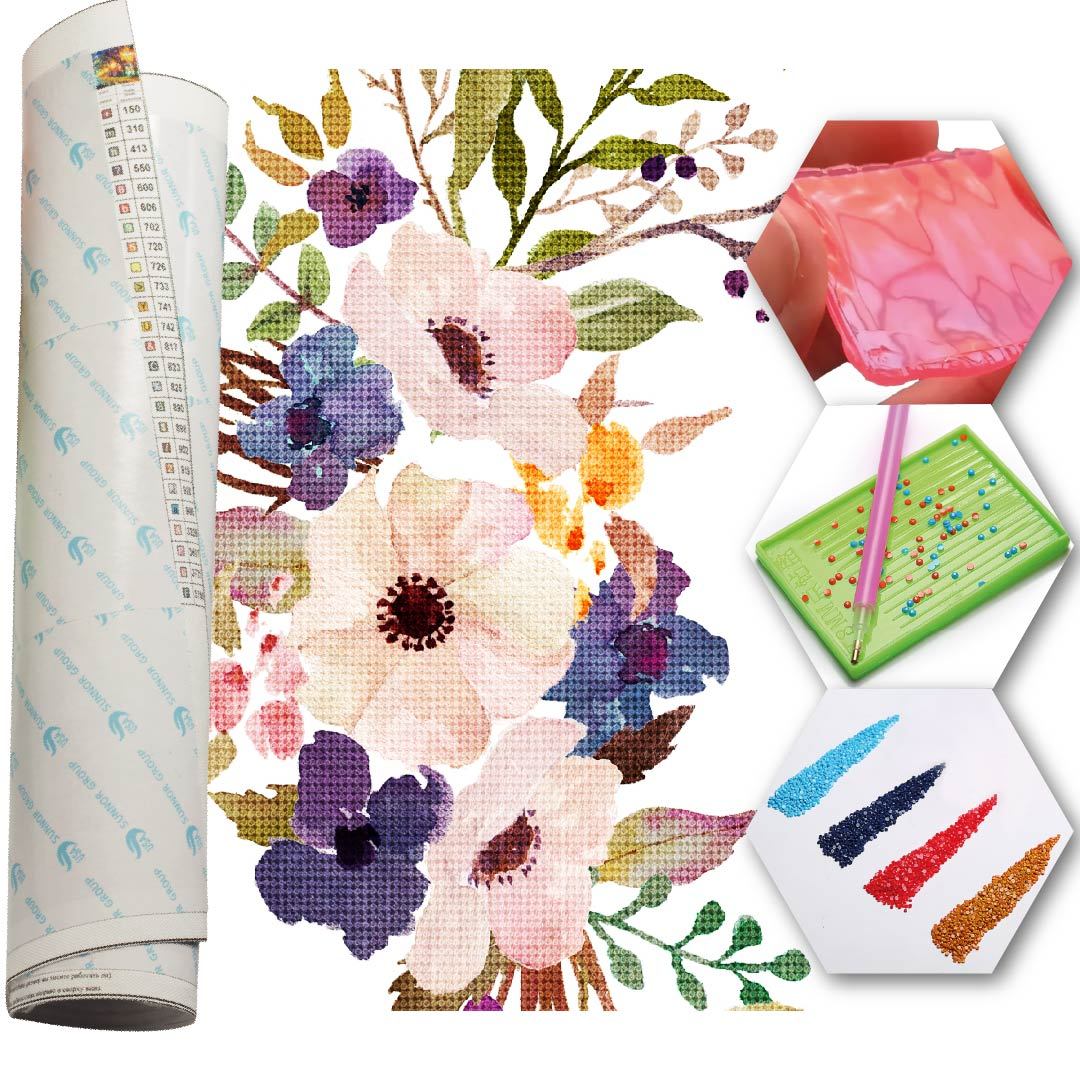 Kit Arte com Diamante - Arranjo de Flores