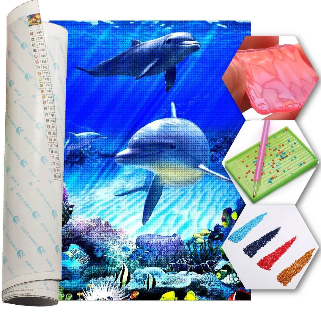 Kit Arte com Diamantes - Casal de Golfinhos