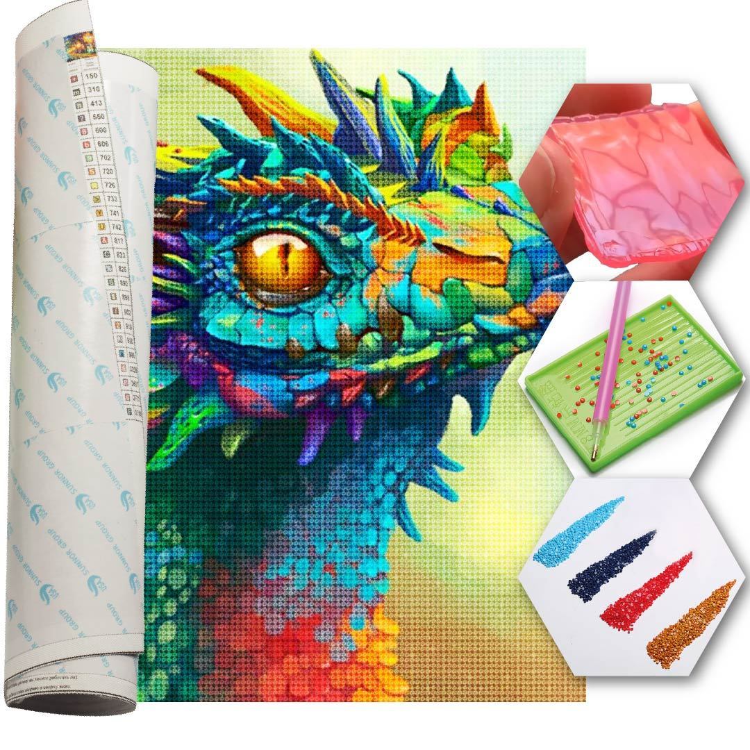 Kit Arte com Diamante - Dragão Colorido