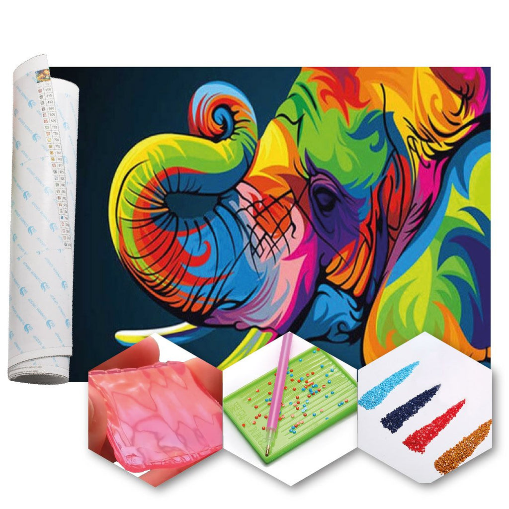 Kit Arte com Diamante - Elefante Psicodélico