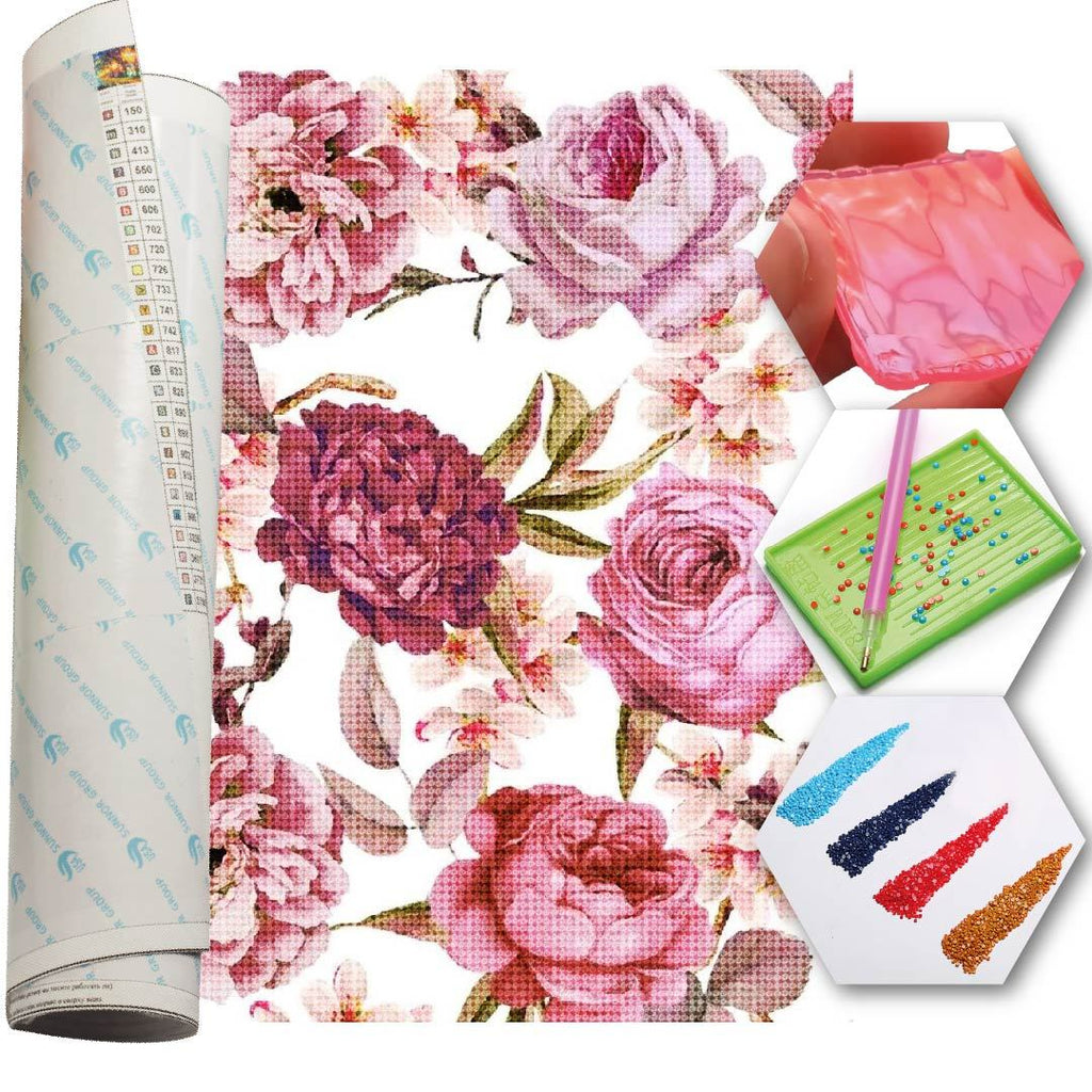 Kit Arte com Diamante - Flores Rosadas