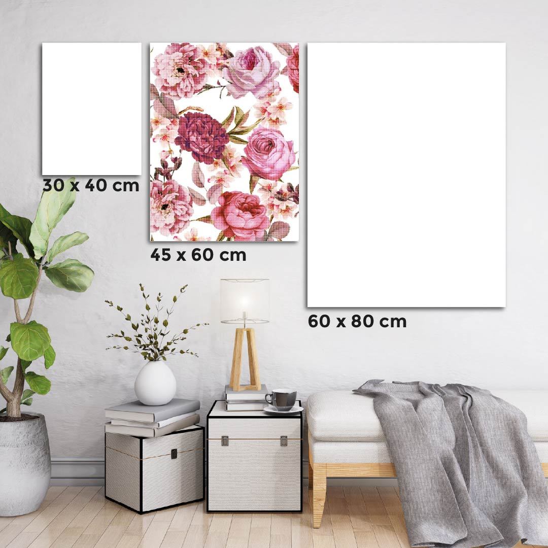 Kit Arte com Diamante - Flores Rosadas