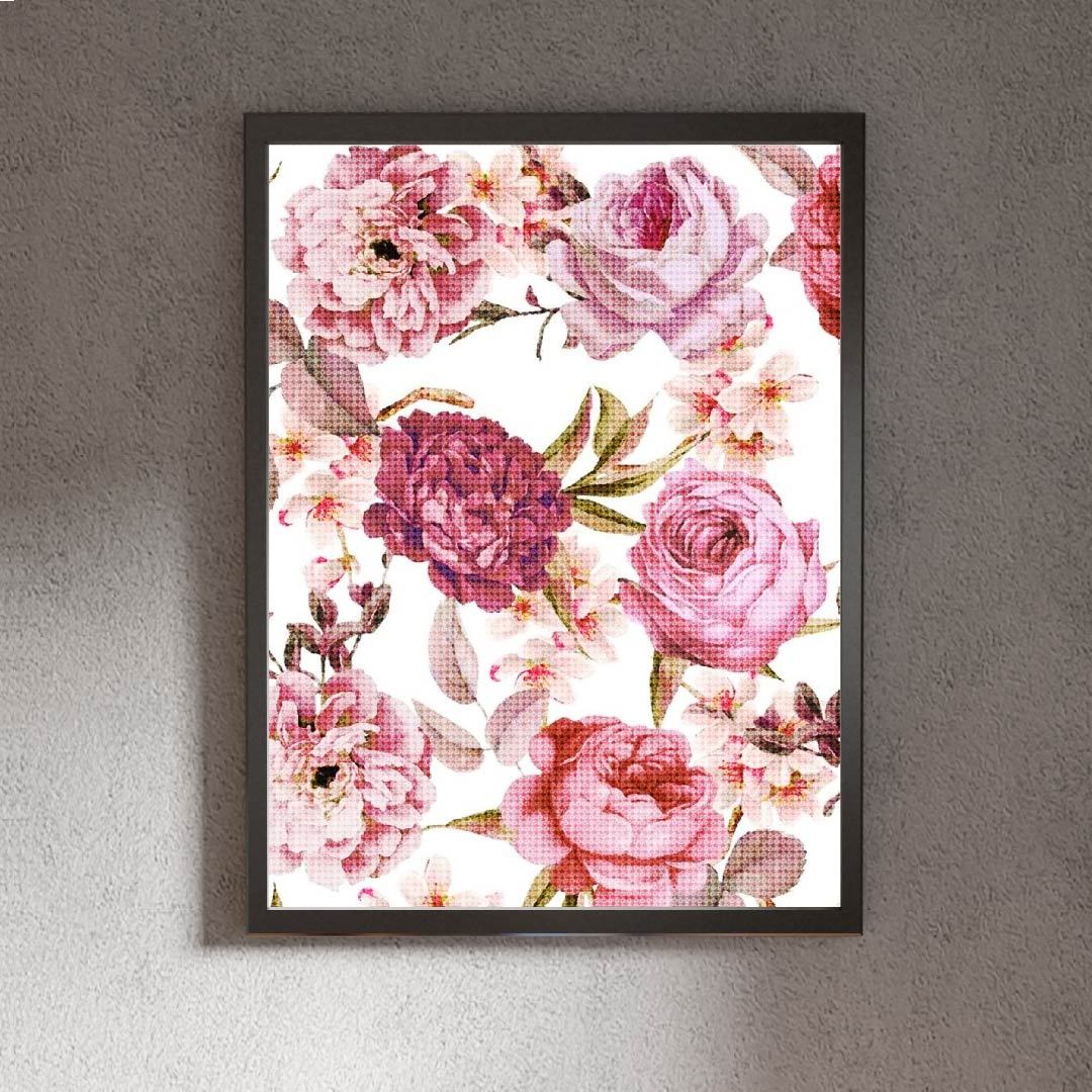 Kit Arte com Diamante - Flores Rosadas