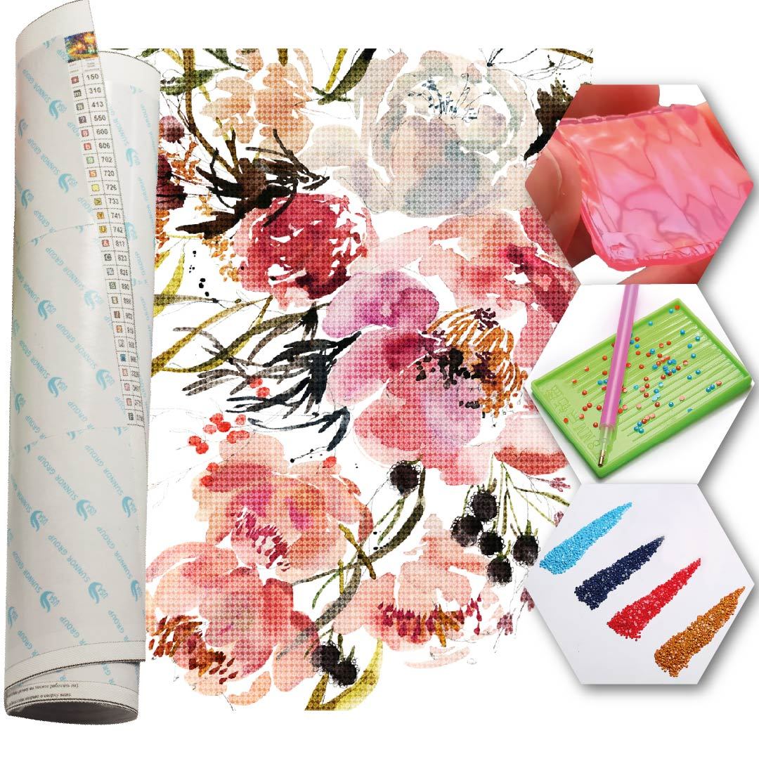 Kit Arte com Diamante - Flores Aquarela