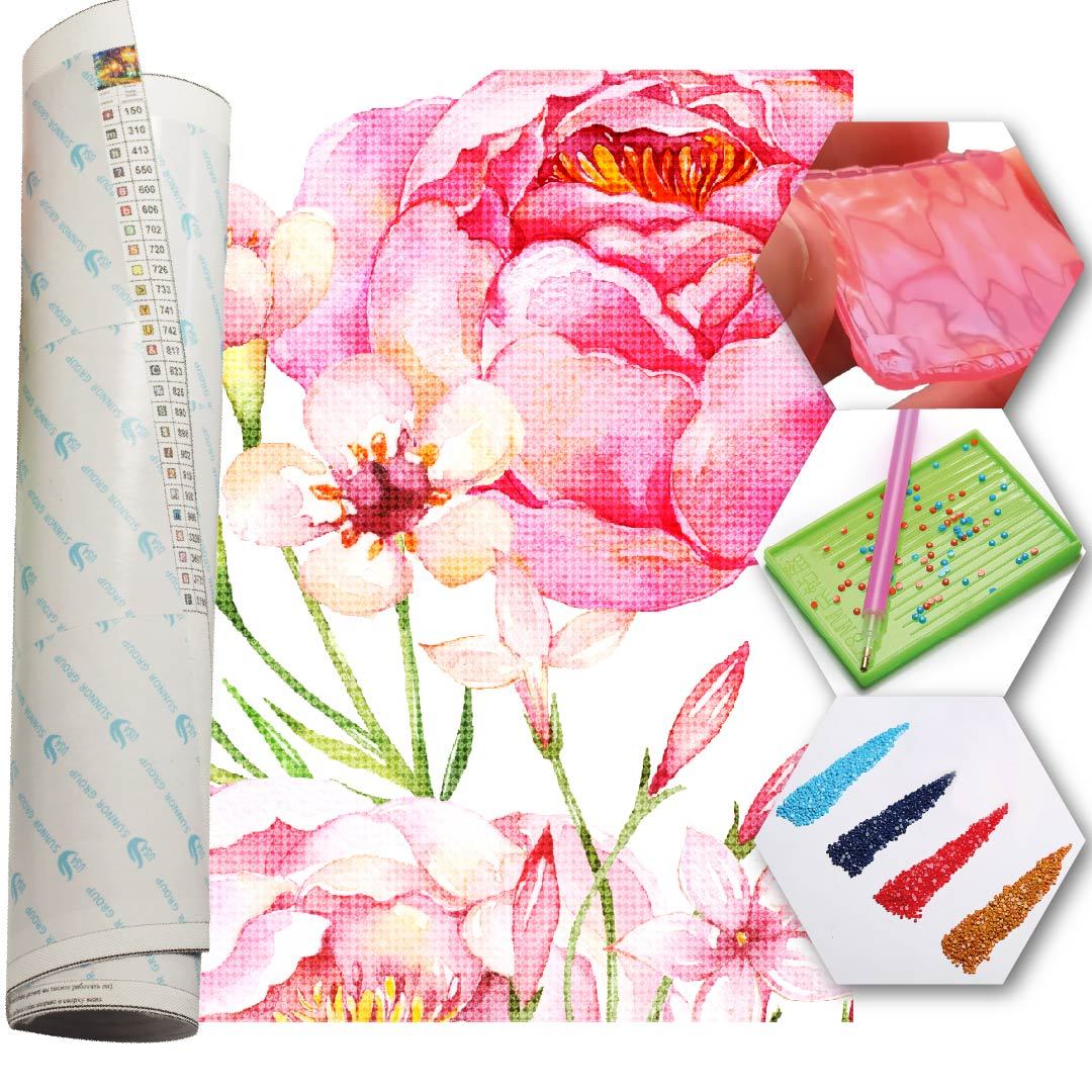 Kit Arte com Diamante - Flores em Tela