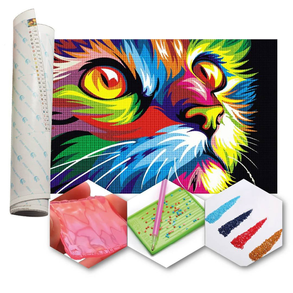 Kit Arte com Diamante - Gato Psicodélico