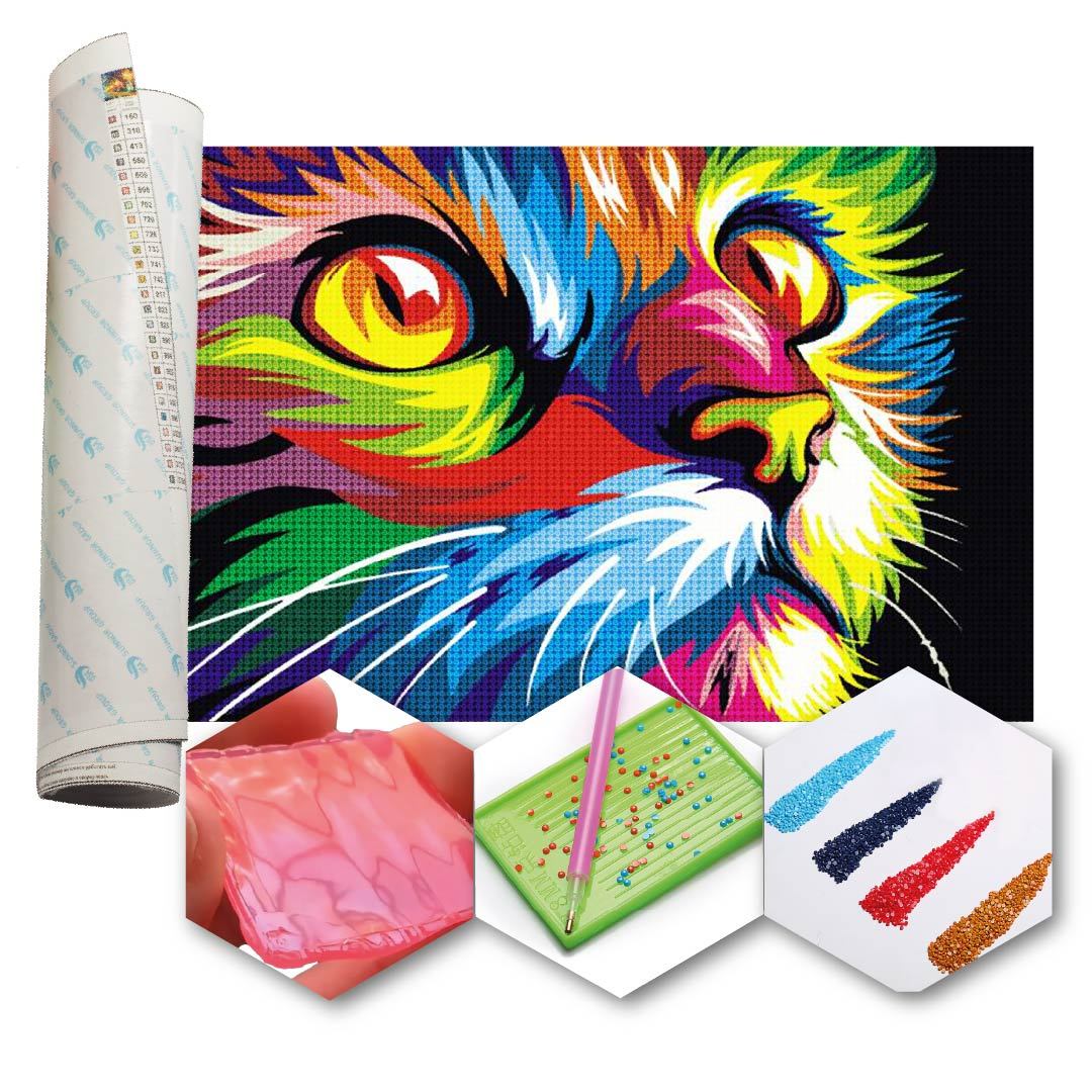 Kit Arte com Diamante - Gato Psicodélico