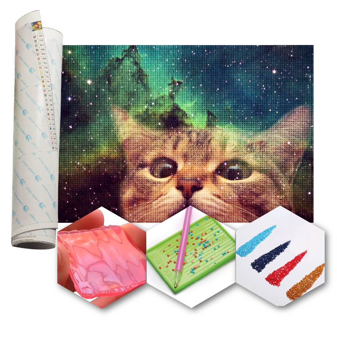 Kit Arte com Diamante - Gato Galáxia
