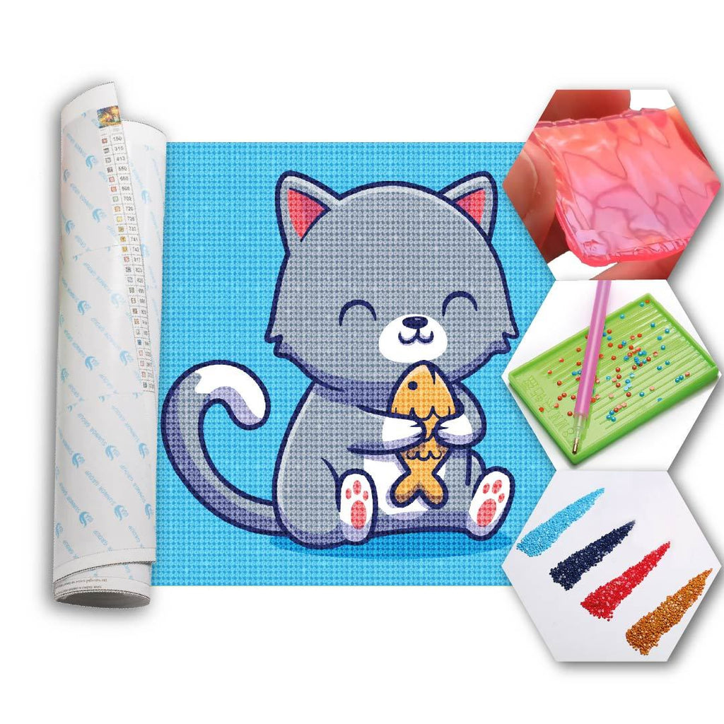 Kit Arte com Diamante - Gato com Peixe