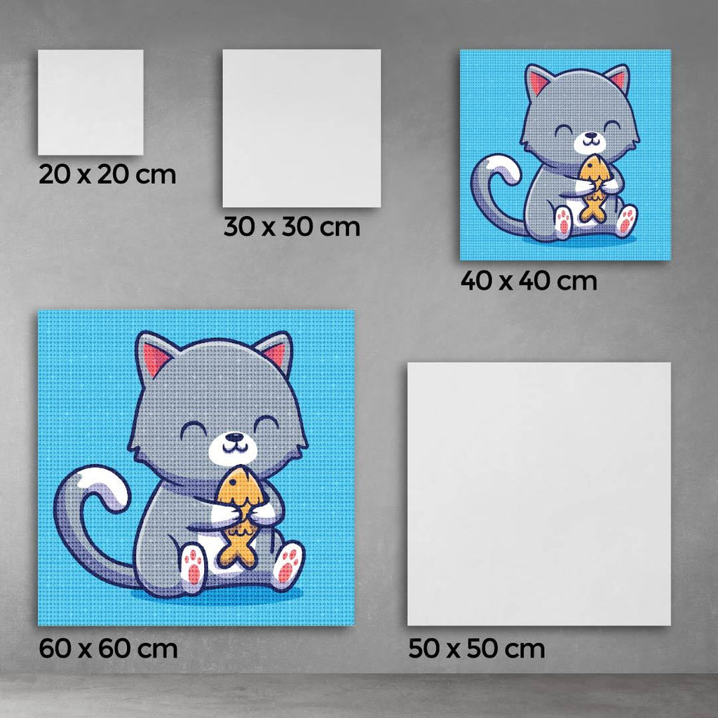 Kit Arte com Diamante - Gato com Peixe