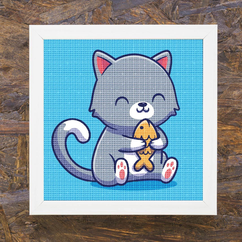 Kit Arte com Diamante - Gato com Peixe